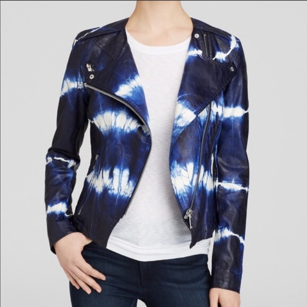 BLANK NYC Navy & White Tie Dye Leather Jacket